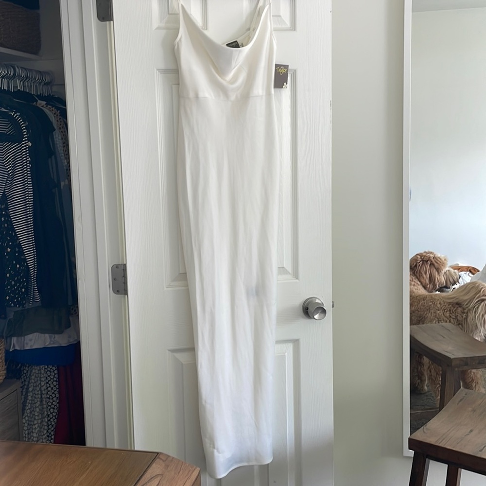 White Cawl Neck Slip Dress